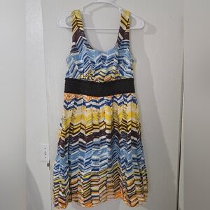 Sangria Sleeveless Multicolored Dress. Elastic Waist. Zips In Back.